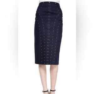 Tamara Mellon indigo denim Blue Jeans metal stud Pencil long Skirt size 2